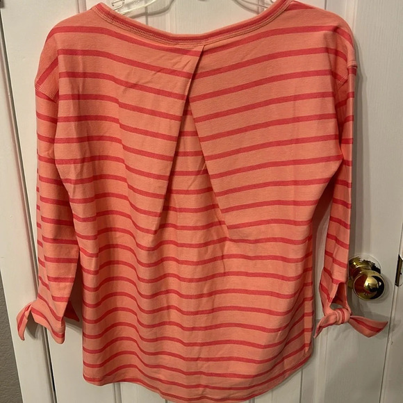 Talbots Women’s (XS) Salmon Pink Striped Pullover Stretch Bow Sleeve NWT Top - Picture 5 of 6